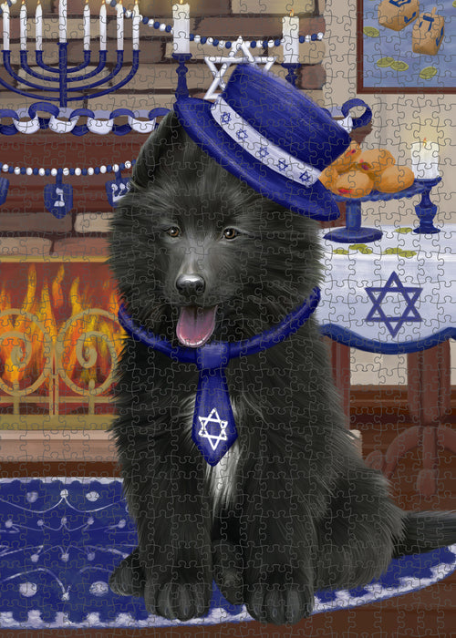 Happy Hanukkah Family and Happy Hanukkah Both Belgian Shepherd Dog Puzzle with Photo Tin PUZL96896