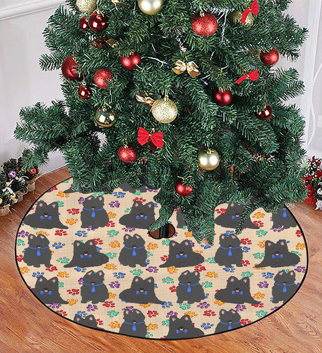 Rainbow Paw Print Belgian Shepherd Dogs Blue Christmas Tree Skirt