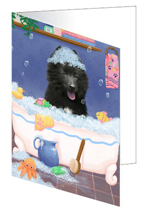 Rub A Dub Dog In A Tub Belgian Shepherd  Dog Handmade Artwork Assorted Pets Greeting Cards and Note Cards with Envelopes for All Occasions and Holiday Seasons GCD79223