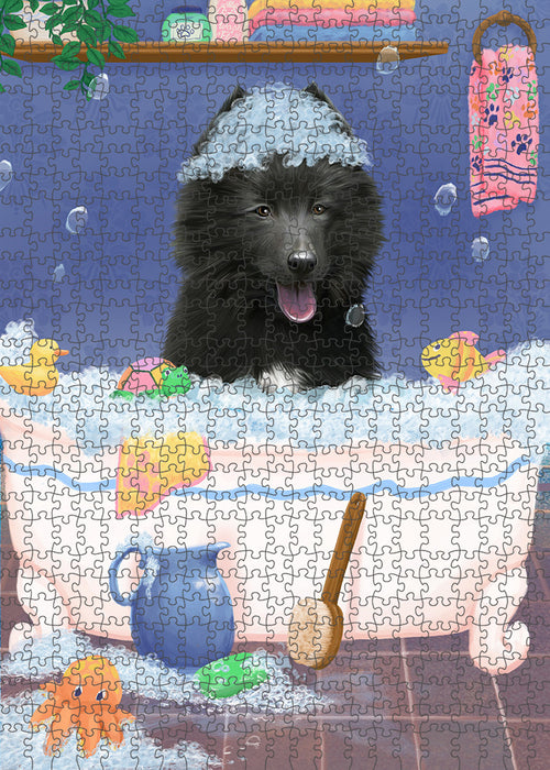 Rub A Dub Dog In A Tub Belgian Shepherd  Dog Portrait Jigsaw Puzzle for Adults Animal Interlocking Puzzle Game Unique Gift for Dog Lover's with Metal Tin Box PZL215