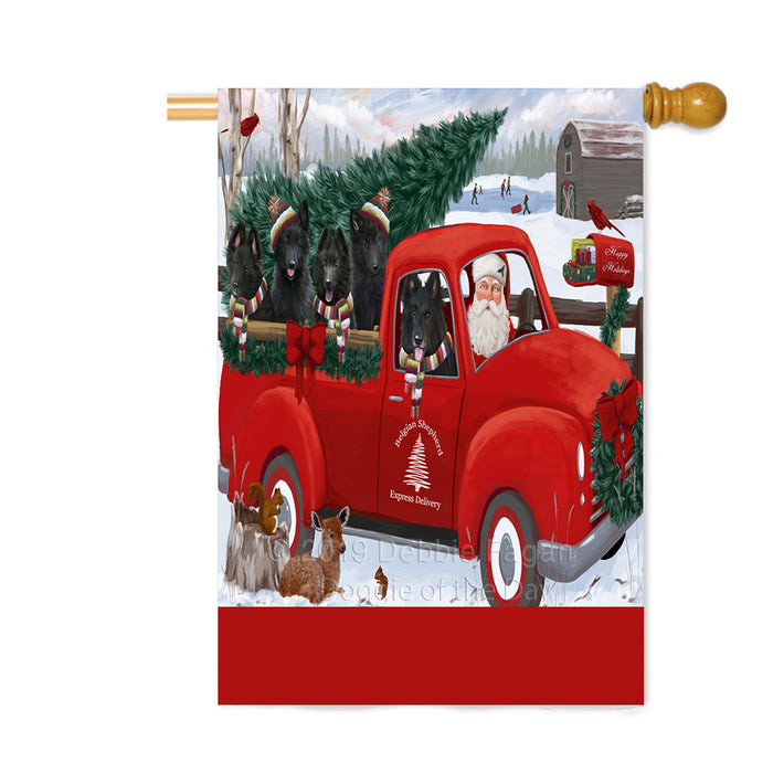 Personalized Christmas Santa Red Truck Express Delivery Belgian Shepherd Dogs Custom House Flag FLG-DOTD-A57680