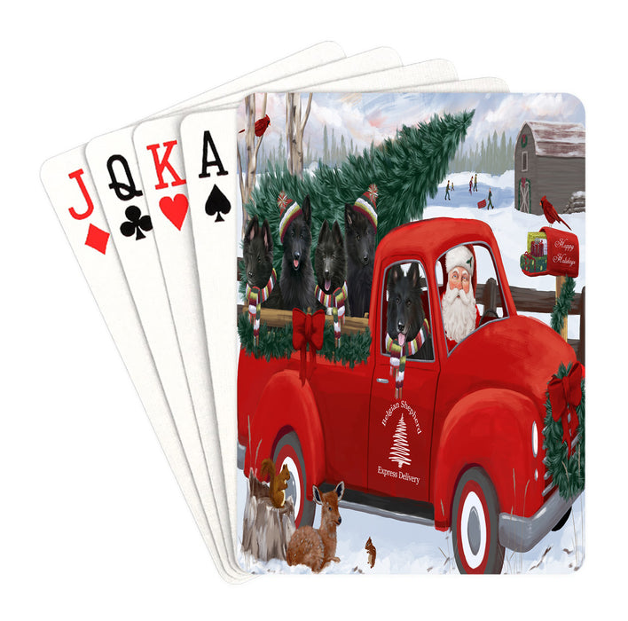 Christmas Santa Express Delivery Red Truck Belgian Shepherd Dogs Playing Card Decks