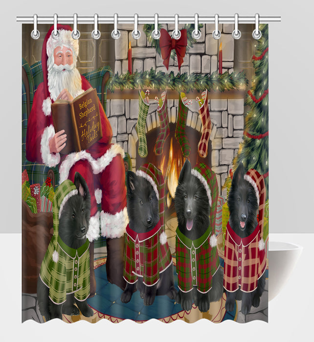 Christmas Cozy Holiday Fire Tails Belgian Shepherd Dogs Shower Curtain