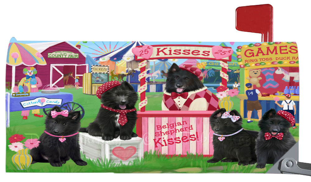 Carnival Kissing Booth Belgian Shepherd Dogs Magnetic Mailbox Cover Both Sides Pet Theme Printed Decorative Letter Box Wrap Case Postbox Thick Magnetic Vinyl Material