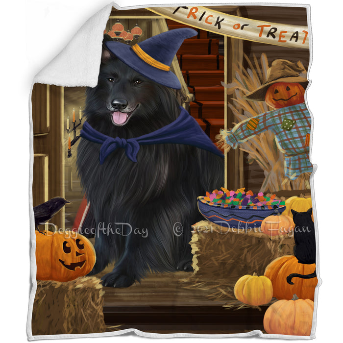 Enter at Own Risk Trick or Treat Halloween Belgian Shepherd Dog Blanket BLNKT94197