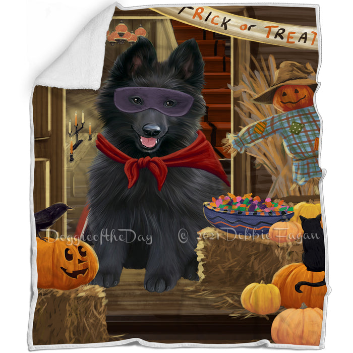 Enter at Own Risk Trick or Treat Halloween Belgian Shepherd Dog Blanket BLNKT94206