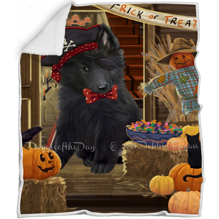 Enter at Own Risk Trick or Treat Halloween Belgian Shepherd Dog Blanket BLNKT94215
