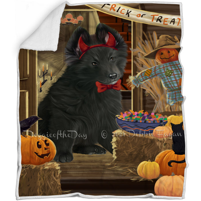 Enter at Own Risk Trick or Treat Halloween Belgian Shepherd Dog Blanket BLNKT94224