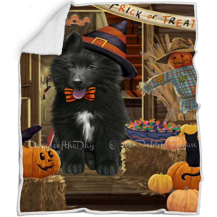 Enter at Own Risk Trick or Treat Halloween Belgian Shepherd Dog Blanket BLNKT94233
