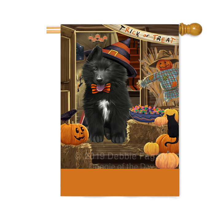 Personalized Enter at Own Risk Trick or Treat Halloween Belgian Shepherd Dog Custom House Flag FLG-DOTD-A59510