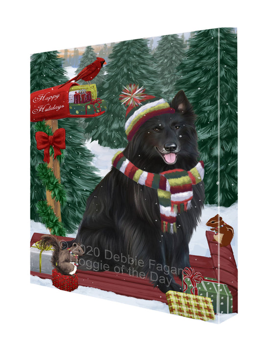 Christmas Woodland Sled Belgian Shepherd Dog Canvas Wall Art - Premium Quality Ready to Hang Room Decor Wall Art Canvas - Unique Animal Printed Digital Painting for Decoration CVS573
