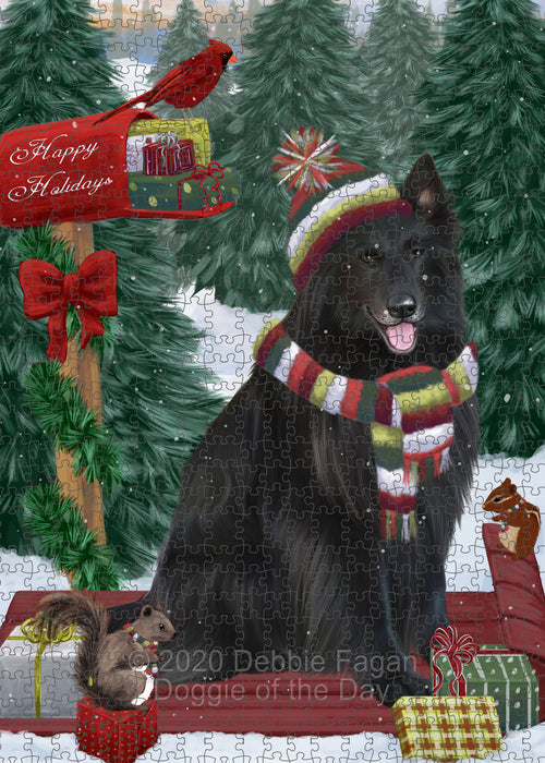Christmas Woodland Sled Belgian Shepherd Dog Portrait Jigsaw Puzzle for Adults Animal Interlocking Puzzle Game Unique Gift for Dog Lover's with Metal Tin Box PZL868