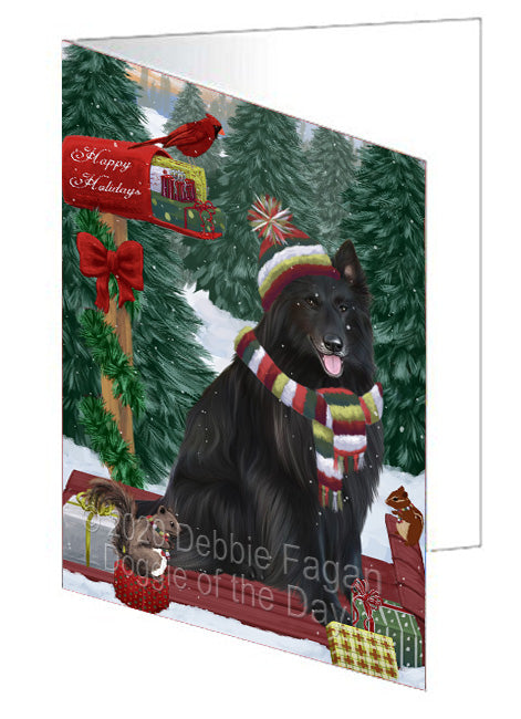 Christmas Woodland Sled Belgian Shepherd Dog Handmade Artwork Assorted Pets Greeting Cards and Note Cards with Envelopes for All Occasions and Holiday Seasons
