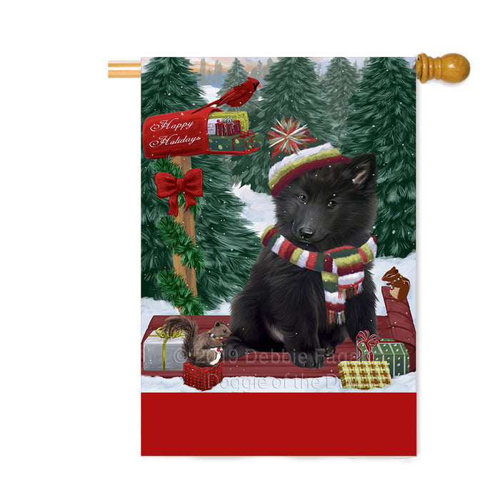 Personalized Merry Christmas Woodland Sled Belgian Shepherd Dog Custom House Flag FLG-DOTD-A61551