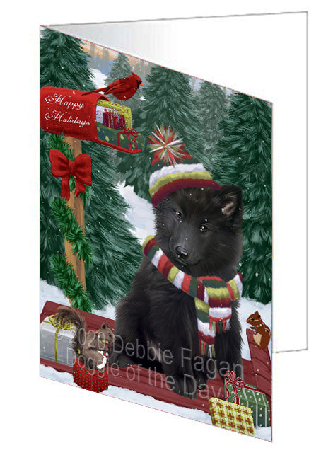 Christmas Woodland Sled Belgian Shepherd Dog Handmade Artwork Assorted Pets Greeting Cards and Note Cards with Envelopes for All Occasions and Holiday Seasons