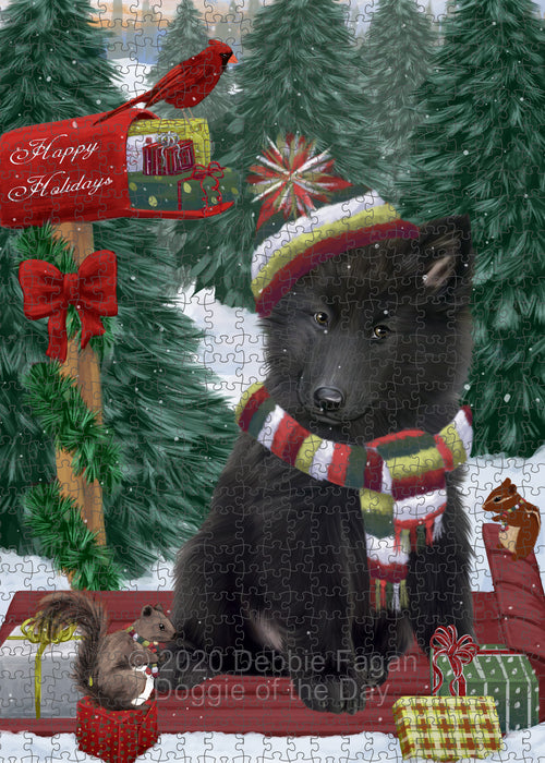 Christmas Woodland Sled Belgian Shepherd Dog Portrait Jigsaw Puzzle for Adults Animal Interlocking Puzzle Game Unique Gift for Dog Lover's with Metal Tin Box PZL869