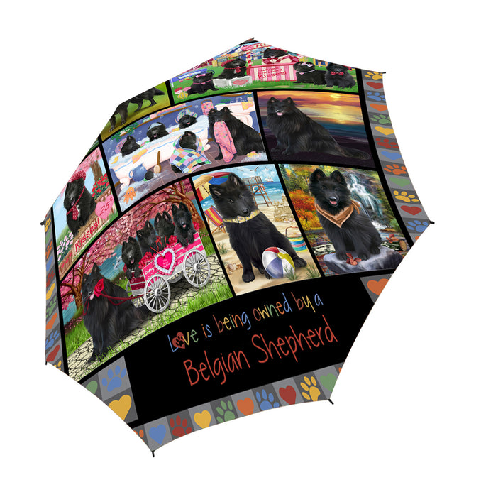 Love is Being Owned Belgian Shepherd Dog Grey Semi-Automatic Foldable Umbrella
