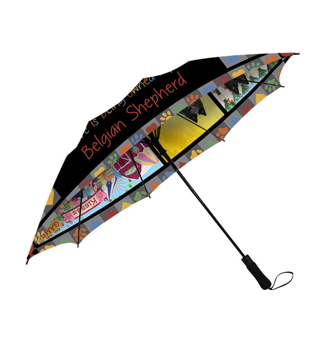 Love is Being Owned Belgian Shepherd Dog Grey Semi-Automatic Foldable Umbrella