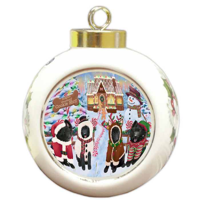 Holiday Gingerbread Cookie Shop Belgian Shepherds Dog Round Ball Christmas Ornament RBPOR56459