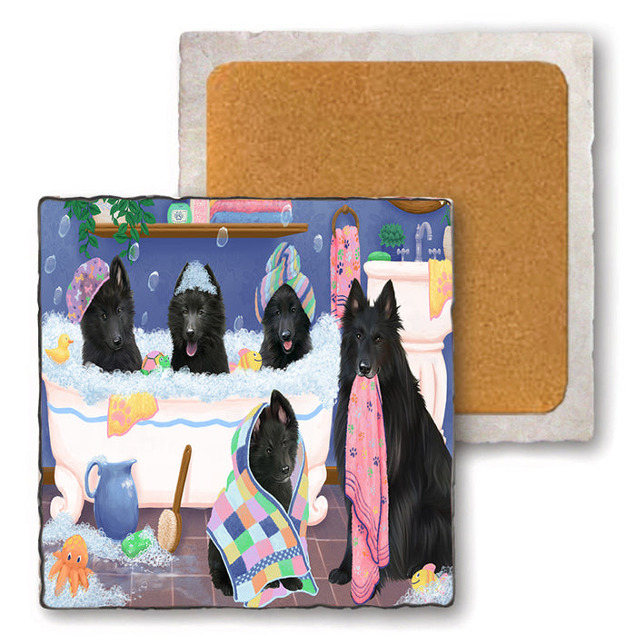 Rub A Dub Dogs In A Tub Belgian Shepherds Dog Set of 4 Natural Stone Marble Tile Coasters MCST51761
