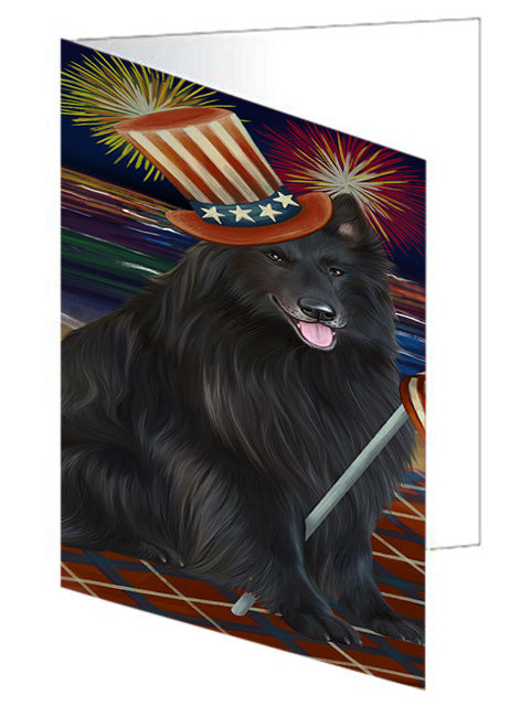 4th of July Independence Day Firework Belgian Shepherd Dog Handmade Artwork Assorted Pets Greeting Cards and Note Cards with Envelopes for All Occasions and Holiday Seasons GCD52820