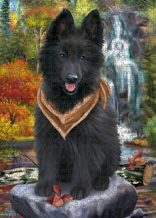 Scenic Waterfall Belgian Shepherd Dog Puzzle with Photo Tin PUZL52770