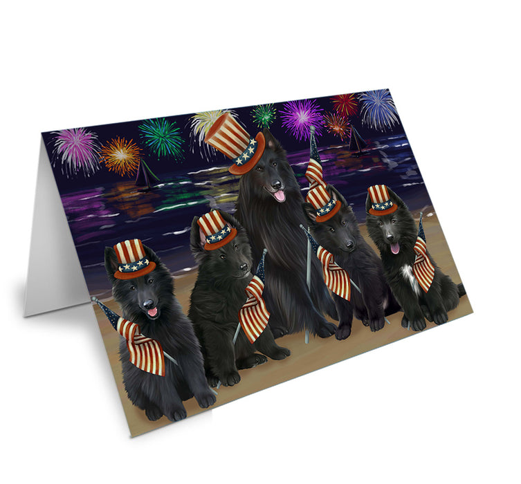 4th of July Independence Day Firework Belgian Shepherds Dog Handmade Artwork Assorted Pets Greeting Cards and Note Cards with Envelopes for All Occasions and Holiday Seasons GCD52823
