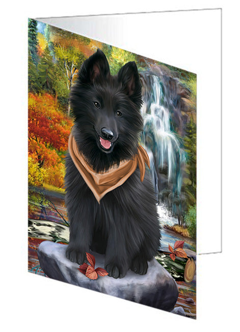 Scenic Waterfall Belgian Shepherd Dog Handmade Artwork Assorted Pets Greeting Cards and Note Cards with Envelopes for All Occasions and Holiday Seasons GCD53093