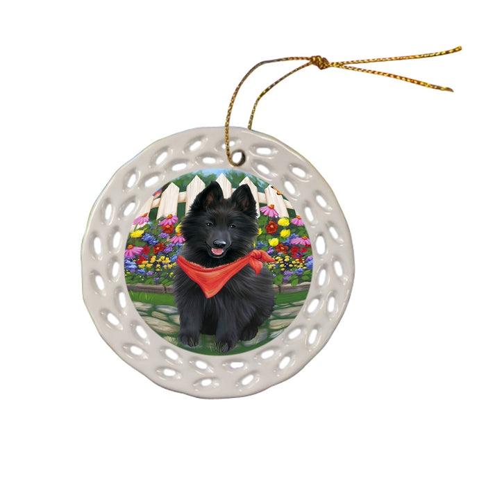 Spring Floral Belgian Shepherd Dog Ceramic Doily Ornament DPOR49787
