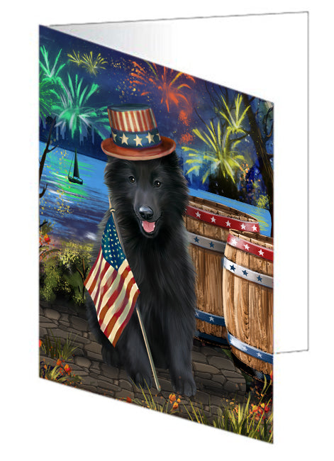4th of July Independence Day Fireworks Belgian Shepherd Dog at the Lake Handmade Artwork Assorted Pets Greeting Cards and Note Cards with Envelopes for All Occasions and Holiday Seasons GCD56801