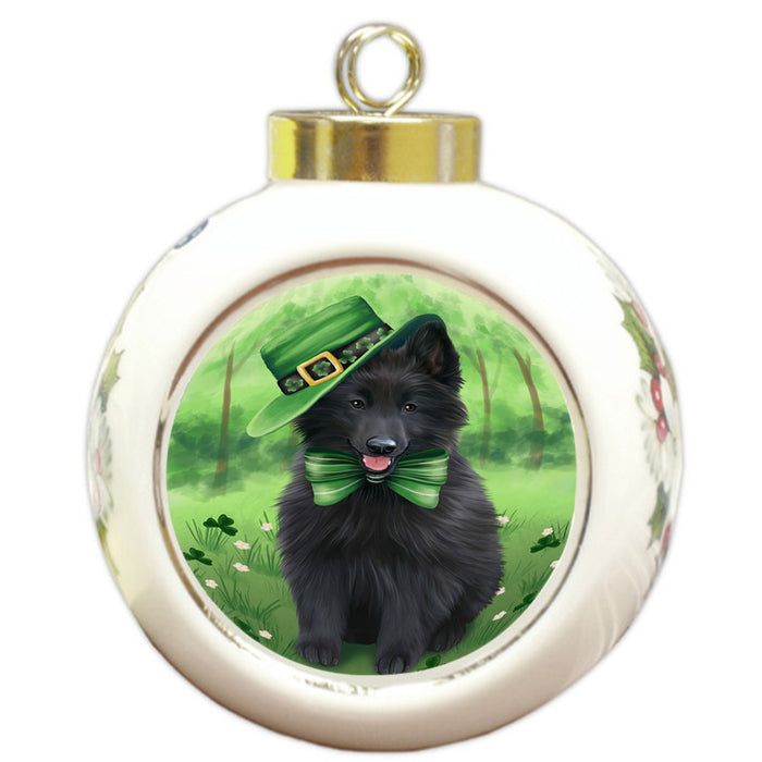 St. Patricks Day Irish Portrait Belgian Shepherd Dog Round Ball Christmas Ornament RBPOR49317