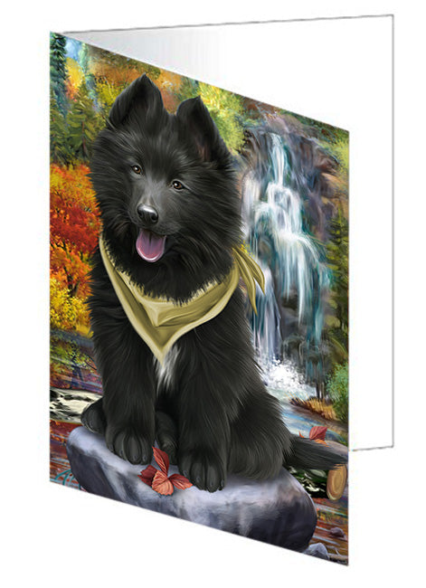 Scenic Waterfall Belgian Shepherd Dog Handmade Artwork Assorted Pets Greeting Cards and Note Cards with Envelopes for All Occasions and Holiday Seasons GCD53096