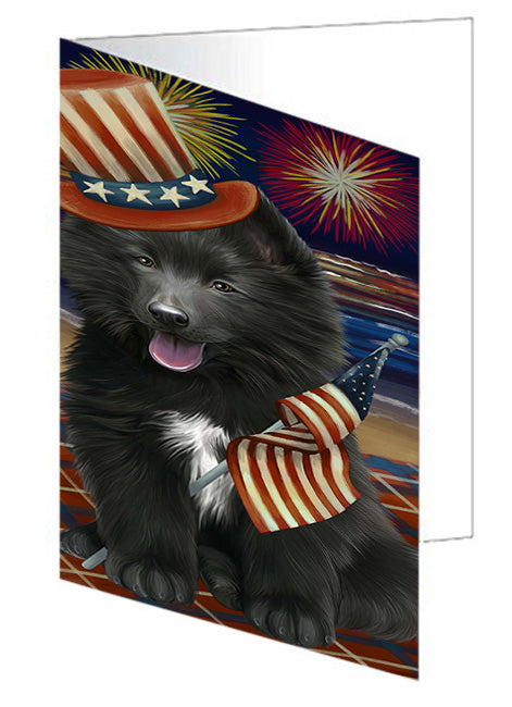 4th of July Independence Day Firework Belgian Shepherd Dog Handmade Artwork Assorted Pets Greeting Cards and Note Cards with Envelopes for All Occasions and Holiday Seasons GCD52826