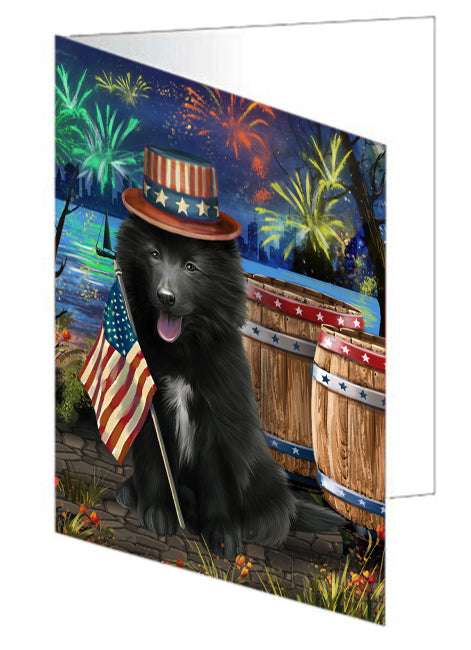 4th of July Independence Day Fireworks Belgian Shepherd Dog at the Lake Handmade Artwork Assorted Pets Greeting Cards and Note Cards with Envelopes for All Occasions and Holiday Seasons GCD56804