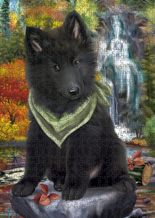 Scenic Waterfall Belgian Shepherd Dog Puzzle with Photo Tin PUZL52776