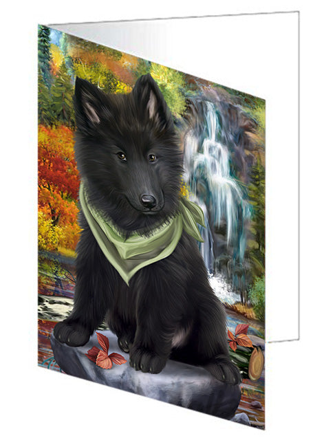 Scenic Waterfall Belgian Shepherd Dog Handmade Artwork Assorted Pets Greeting Cards and Note Cards with Envelopes for All Occasions and Holiday Seasons GCD53099