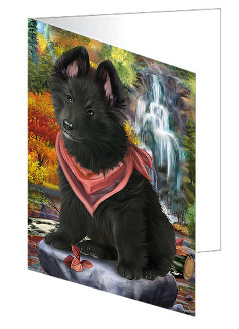 Scenic Waterfall Belgian Shepherd Dog Handmade Artwork Assorted Pets Greeting Cards and Note Cards with Envelopes for All Occasions and Holiday Seasons GCD53102