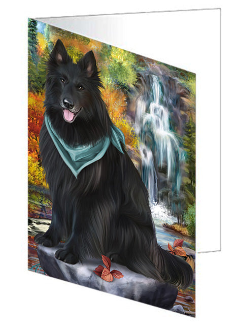 Scenic Waterfall Belgian Shepherd Dog Handmade Artwork Assorted Pets Greeting Cards and Note Cards with Envelopes for All Occasions and Holiday Seasons GCD53105