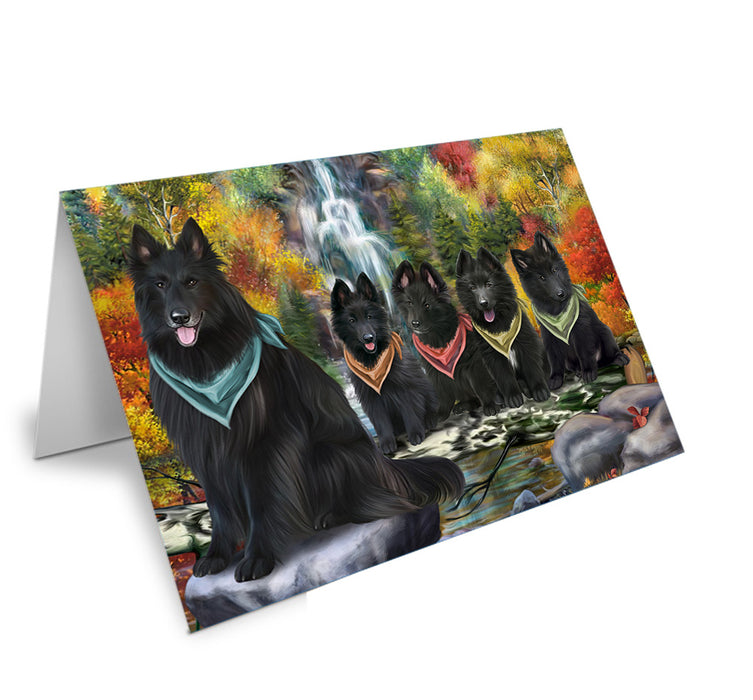 Scenic Waterfall Belgian Shepherds Dog Handmade Artwork Assorted Pets Greeting Cards and Note Cards with Envelopes for All Occasions and Holiday Seasons GCD53090
