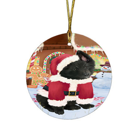 Christmas Gingerbread House Candyfest Belgian Shepherd Dog Round Flat Christmas Ornament RFPOR56525