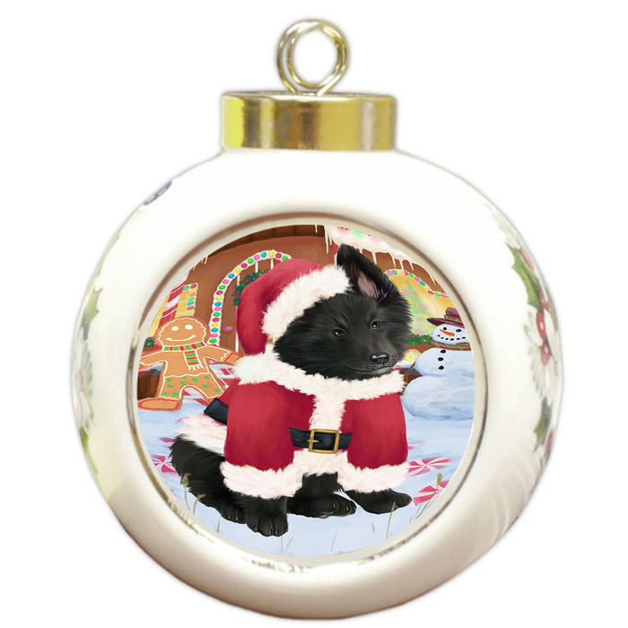 Christmas Gingerbread House Candyfest Belgian Shepherd Dog Round Ball Christmas Ornament RBPOR56525