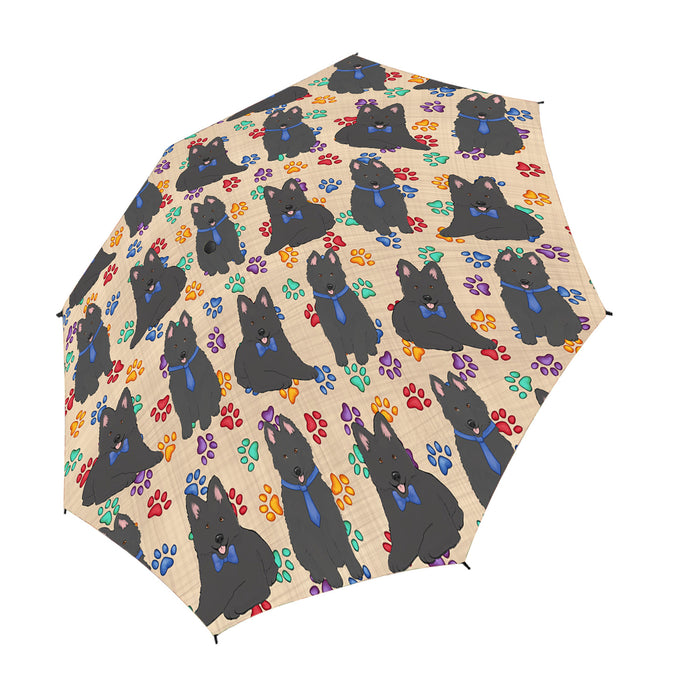 Rainbow Paw Print Belgian Shepherd Dogs Blue Semi-Automatic Foldable Umbrella