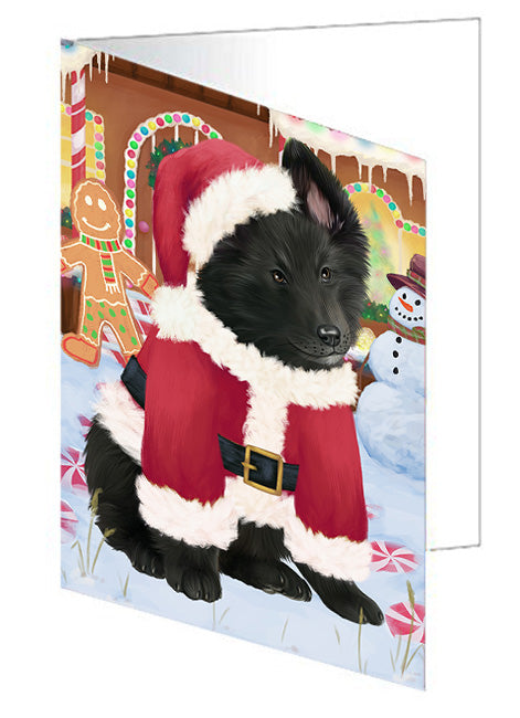 Christmas Gingerbread House Candyfest Belgian Shepherd Dog Handmade Artwork Assorted Pets Greeting Cards and Note Cards with Envelopes for All Occasions and Holiday Seasons GCD73022