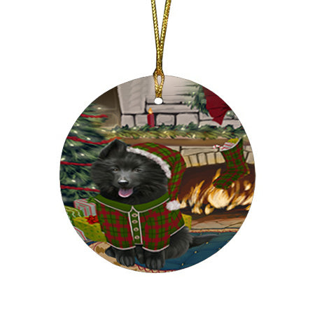 The Stocking was Hung Belgian Shepherd Dog Round Flat Christmas Ornament RFPOR55553