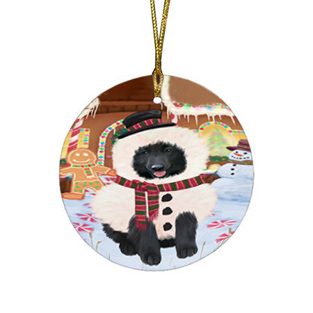 Christmas Gingerbread House Candyfest Belgian Shepherd Dog Round Flat Christmas Ornament RFPOR56526