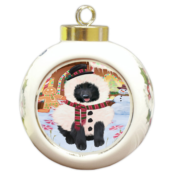 Christmas Gingerbread House Candyfest Belgian Shepherd Dog Round Ball Christmas Ornament RBPOR56526