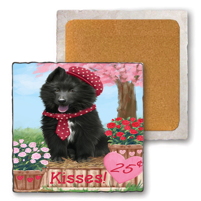 Rosie 25 Cent Kisses Belgian Shepherd Dog Set of 4 Natural Stone Marble Tile Coasters MCST50813