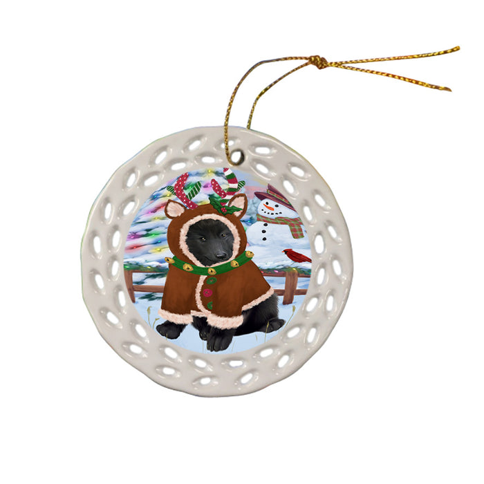 Christmas Gingerbread House Candyfest Belgian Shepherd Dog Ceramic Doily Ornament DPOR56527