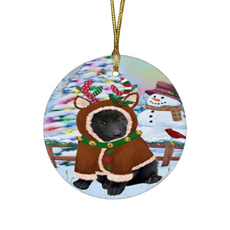 Christmas Gingerbread House Candyfest Belgian Shepherd Dog Round Flat Christmas Ornament RFPOR56527