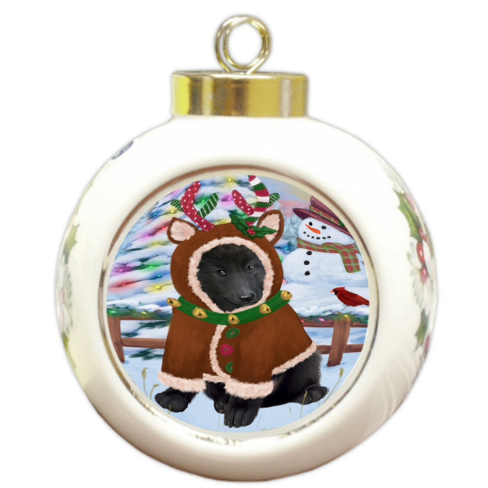 Christmas Gingerbread House Candyfest Belgian Shepherd Dog Round Ball Christmas Ornament RBPOR56527